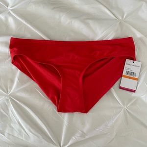 Vince Camuto bikini bottom. Color Poppy. Scrunched back.